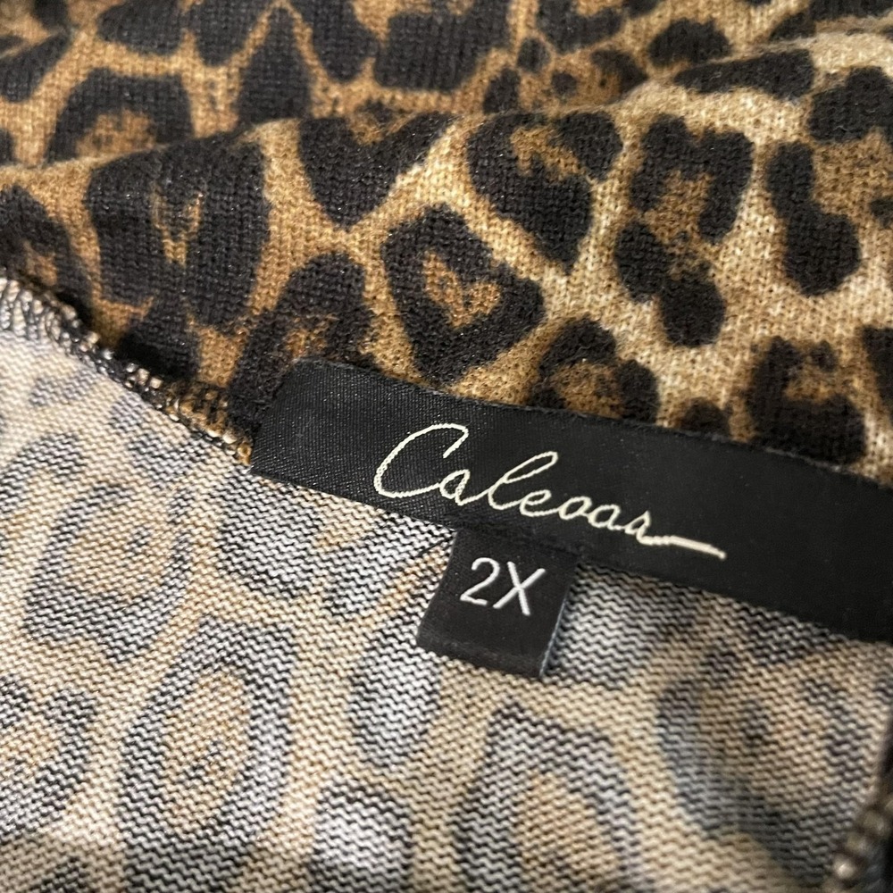 Calessa Tunic Womens 2X Brown Leopard Print Asymmetrical Top Sweater Bohemian - Picture 6 of 9